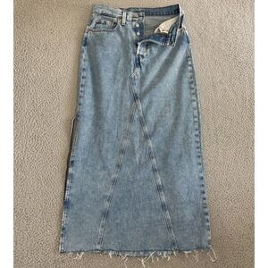 Levis Denim Skirt Womens 27 Blue Maxi Button Fly Raw Hem Side Slit Western